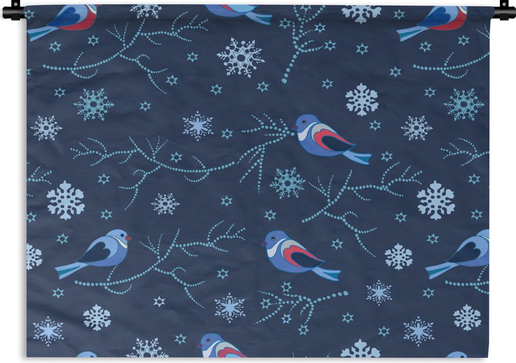 MuchoWow Wandteppich Wandbehang Vogel - Schneeflocke - Winter - Muster 60x45 cm Tapisserie Dekoration Wandtuch - Das Schlafzimmer
