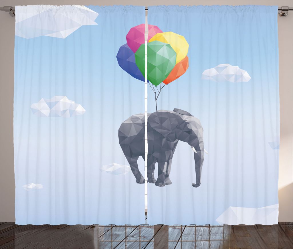 ABAKUHAUS Tier Rustikaler Gardine, Elephant Baloons Sky Art, Schlafzimmer Kräuselband Vorhang mit Schlaufen und Haken, 280 x 245 cm, Mehrfarbig
