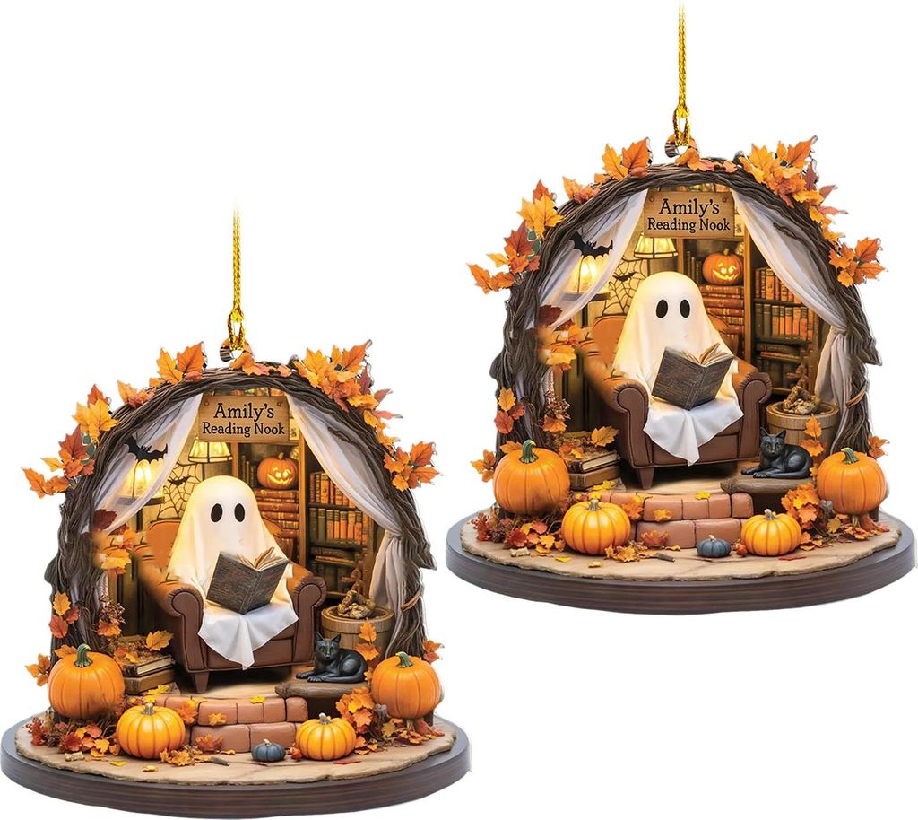1 Paar Halloween Spooky Ornament Hängender Anhänger Robuste Konstruktion Cartoon Ghost Design Vielseitige Heimdekoration