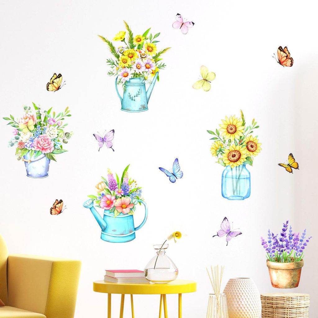 Große Sommer-Fensteraufkleber, Blumen- und Schmetterlingsmotive, Frühlingsdekoration für Zuhause, bunte statische Aufkleber für Frühling und S...