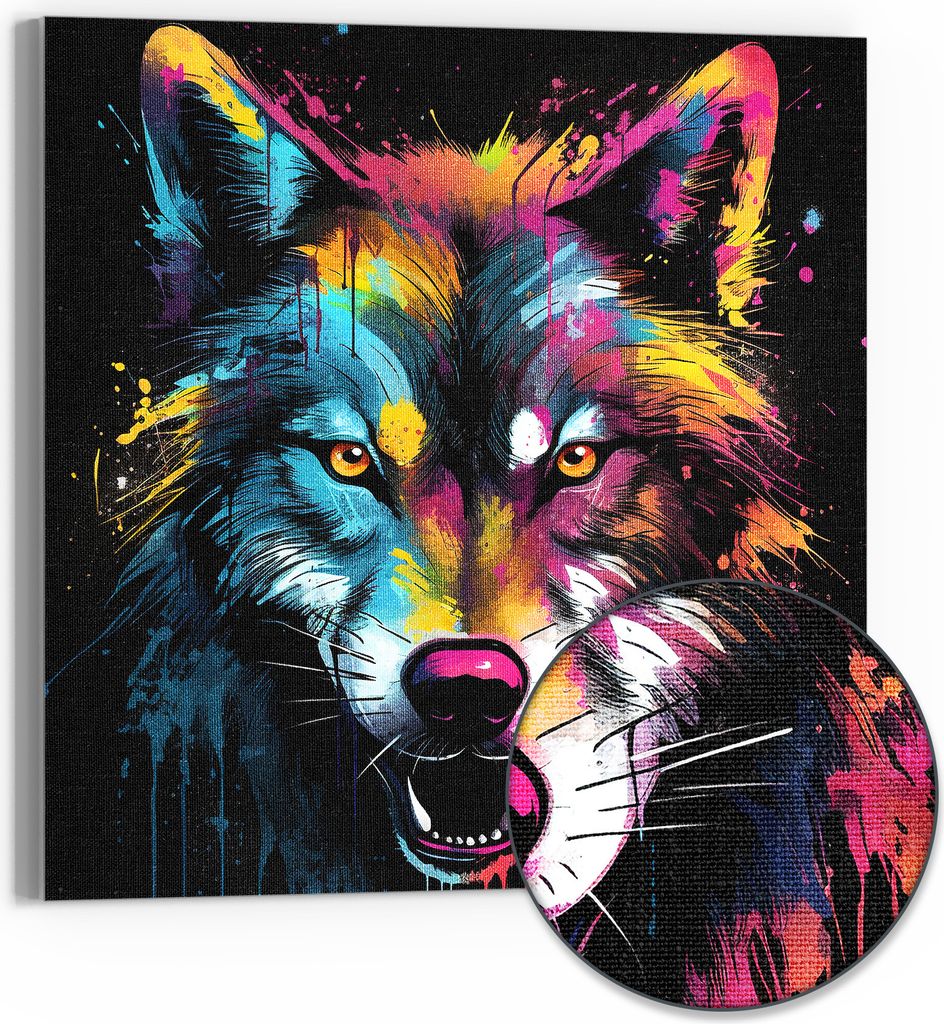 DEQOART Hybrid Leinwand Bild 50x50 cm 'Wilder Farbrausch' Wandbild Glas flach modern