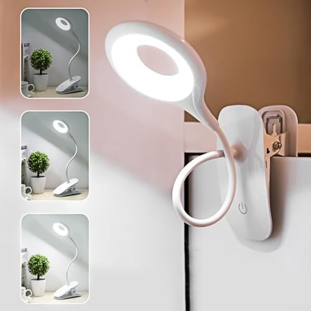 Klemmlampe, 20 LED Klemmlampe Bett mit 3 Helligkeitsstufen, 360° Flexibel Schwanenhals Leselampe Bett, Augenschonende Klemme, USB Aufladbares Akku