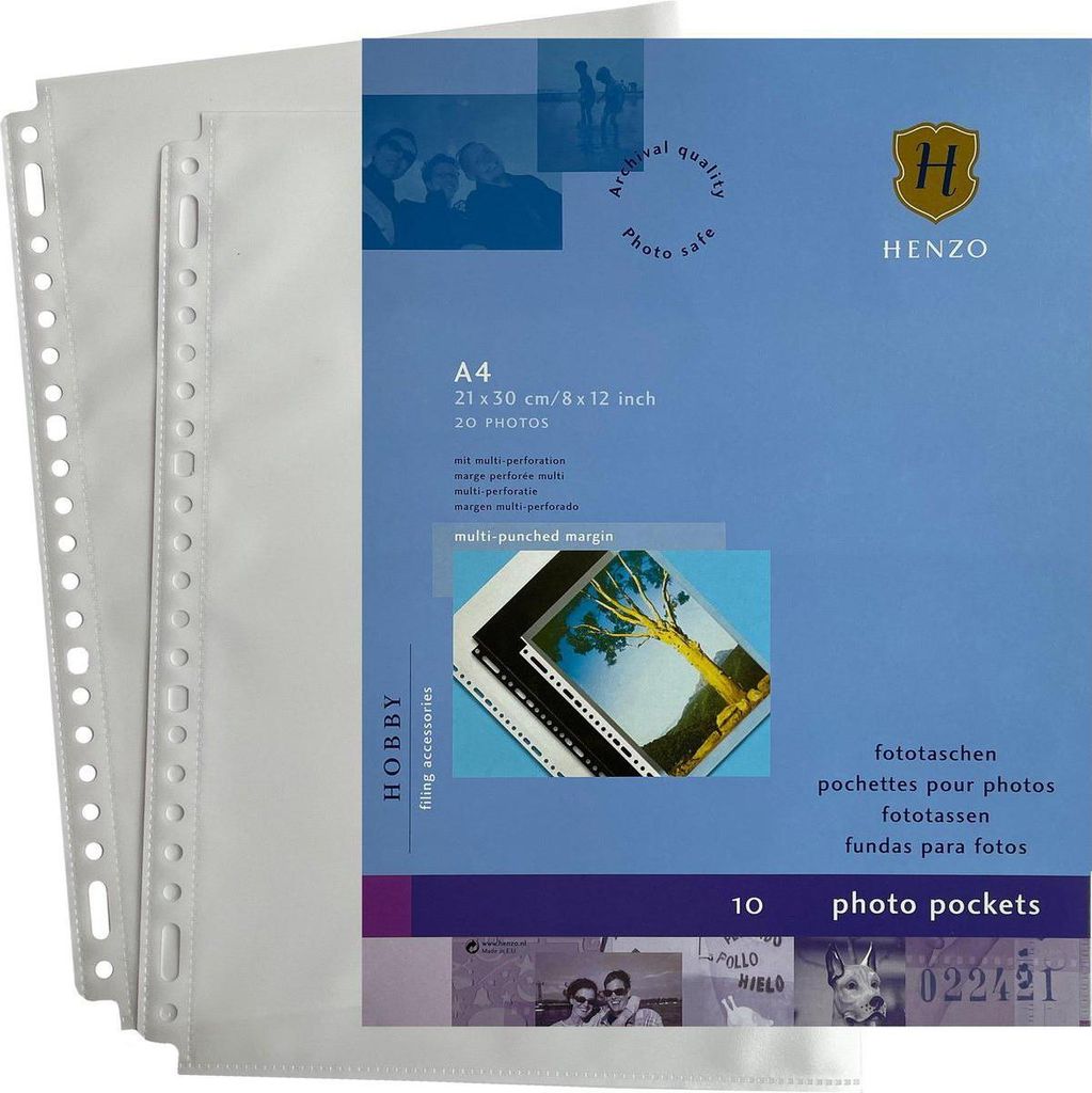 Henzo Fototaschen DIN A4 weiß 10 Blatt säurefrei für Euro-4-Ringordner