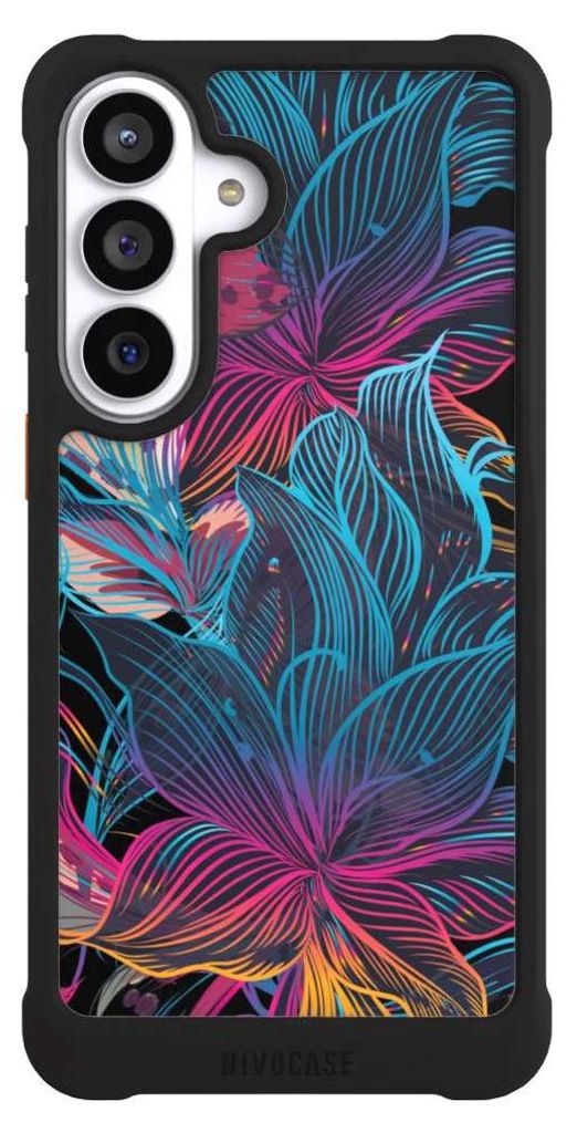 NIVOCASE Hülle für Samsung Galaxy S26+ Stoßfeste Handyhülle NIVOmax Case Schwarz Blumen Neon bunt
