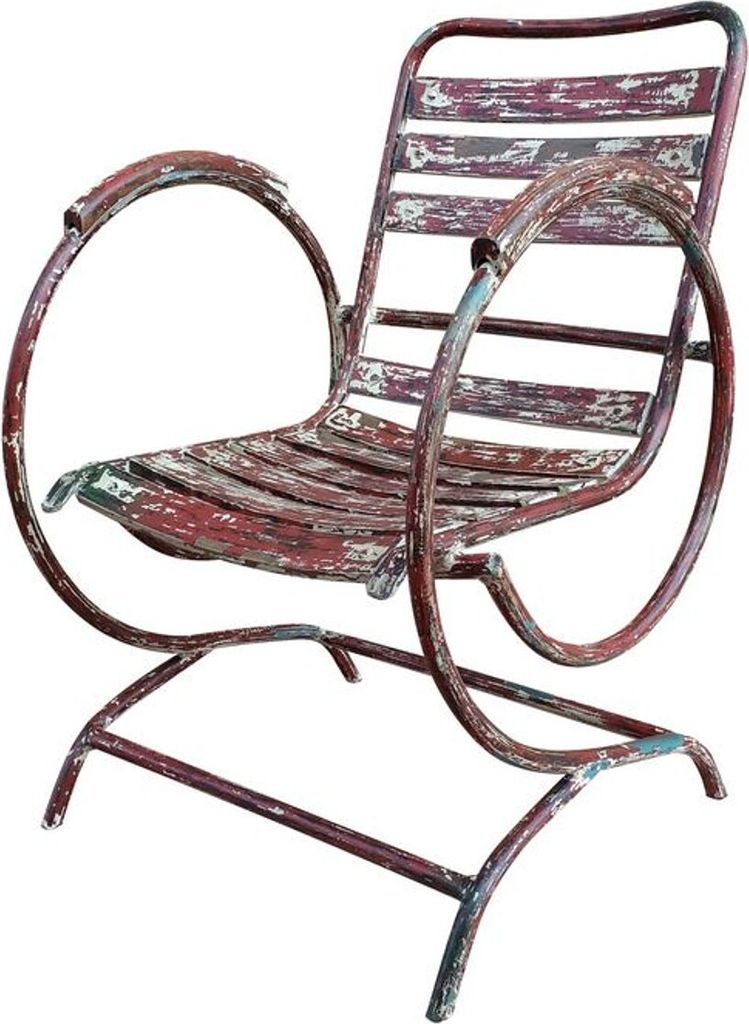 Casa Padrino Jugendstil Gartenstuhl mit Armlehnen Antik Rot 60 x 45 x H. 85 cm - Handgefertigte Gartenmöbel