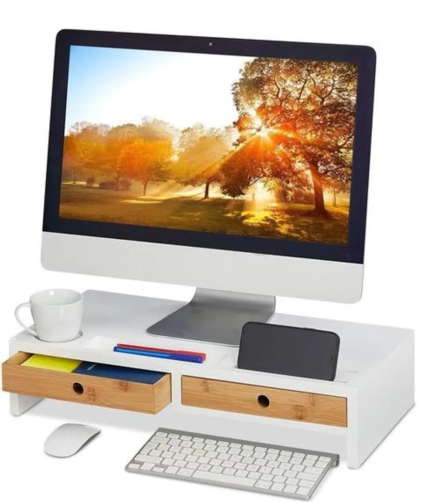 Support d'écran pour bureau ergonomique avec étagères de rangement - Zen 2