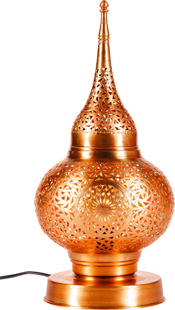 Orientalische Messing Tischlampe Lampe Hayati 45cm in Kupfer | Marokkanische Tischlampen klein Lampenschirm silberfarben | kleine Nachttischlampe m...