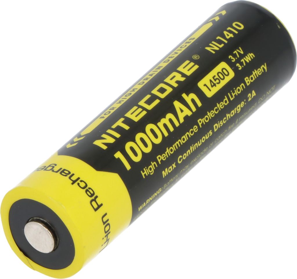 Nitecore 14500 Li-Ion Akku mit 3,7 Volt Spannung und 1000mAh Kapazität, NL1410 Li-Ion Akku