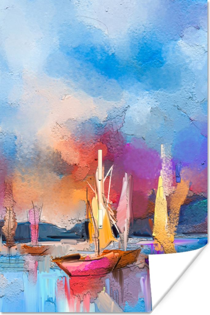 MuchoWow Poster Malerei - Boote - Wasser 40x60 cm - Plakate für die Wand - Poster Babyzimmer