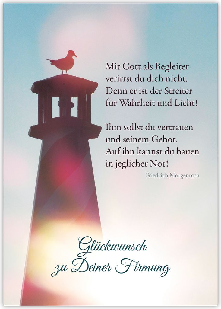4x Moderne Glückwunschkarte zur Firmung mit Morgenstern Zitat: Mit Gott als Begleiter...