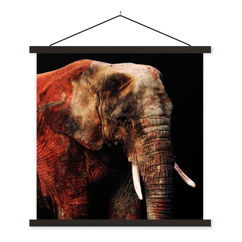 MuchoWow Textilposter Elefant - Rot - Zähne 120x120 cm mit schwarzem Rahmen - Aufhängungsset