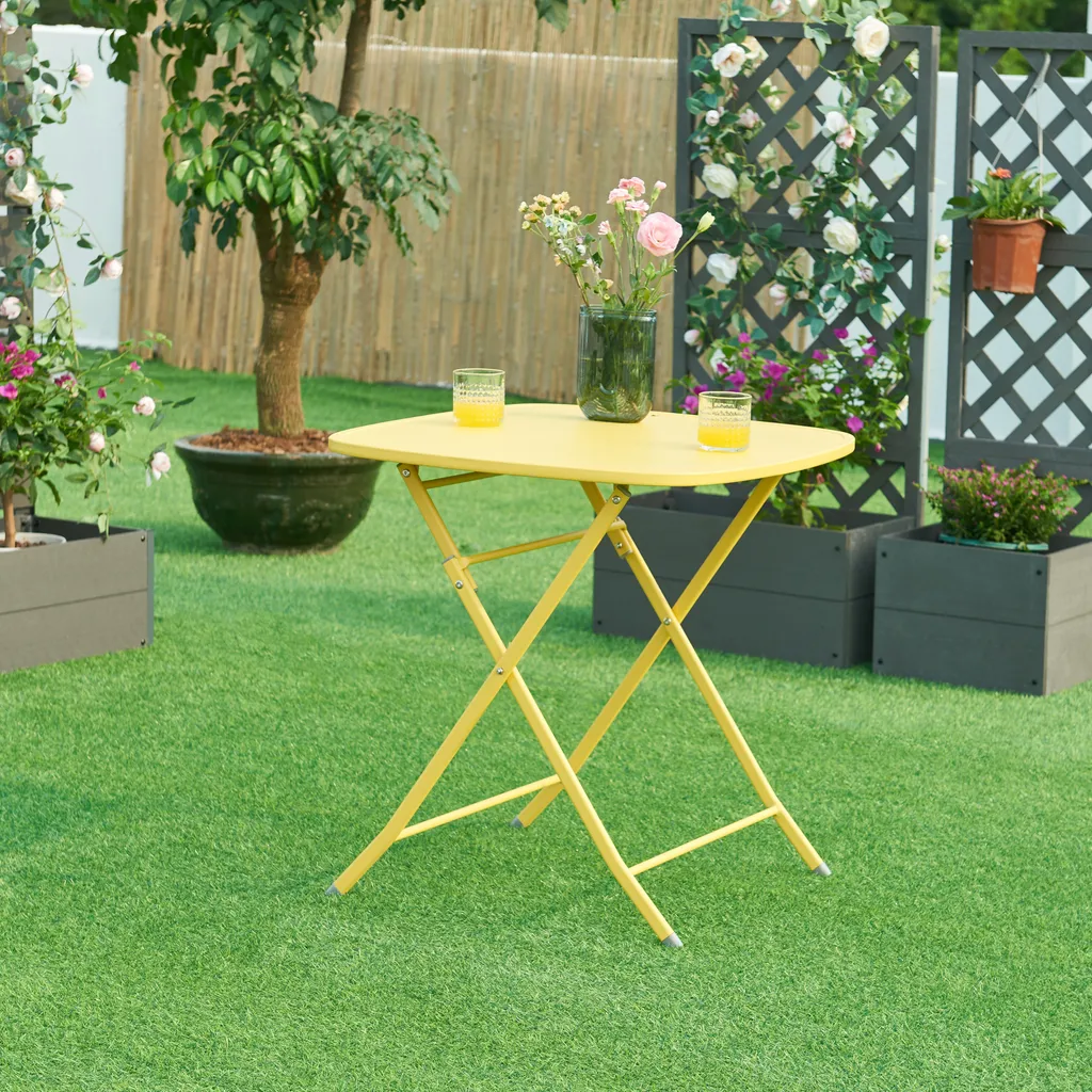 Tavolo pieghevole 'Sande' quadrato in acciaio 71 x 70 x 70 cm giallo