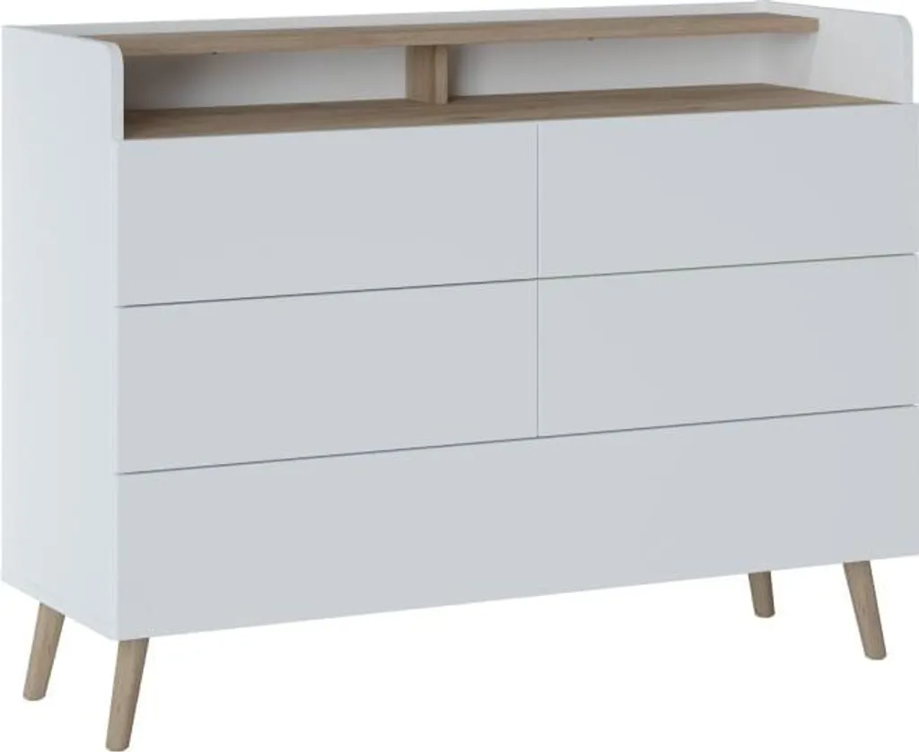 Grande commode et étagère ouverte bois et blanc pour ranger la chambre