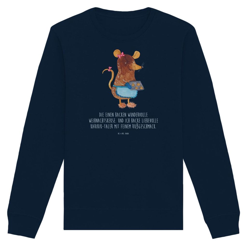 Mr. & Mrs. Panda Baumwoll Pullover Maus Kekse Größe L - French Navy - Geschenk, Backen, Pulli, Weihnachten, Sweatshirt, Winter, Sweater, Weihnach...