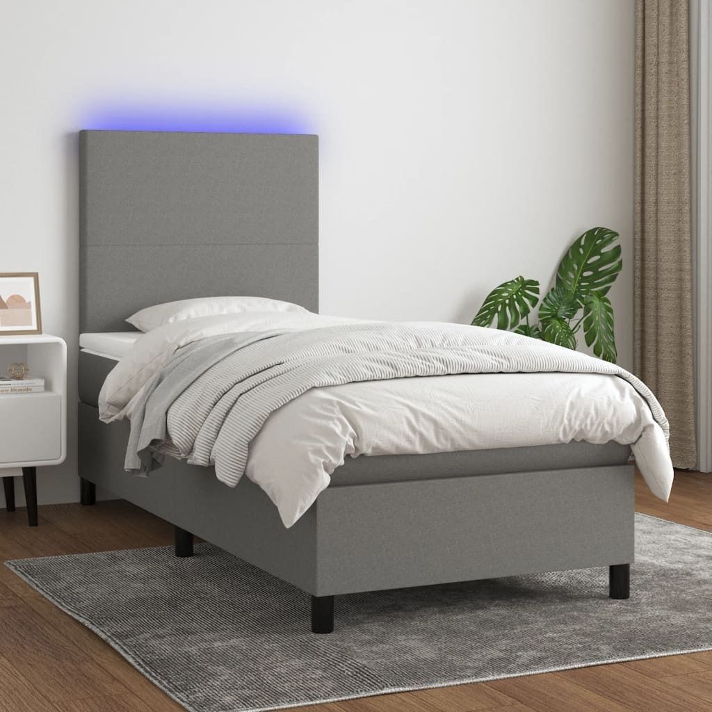 "2024"cloris Boxspringbett mit Matratze & LED Dunkelgrau 90x190 cm Stoff - Klassische Betten CHY71157427