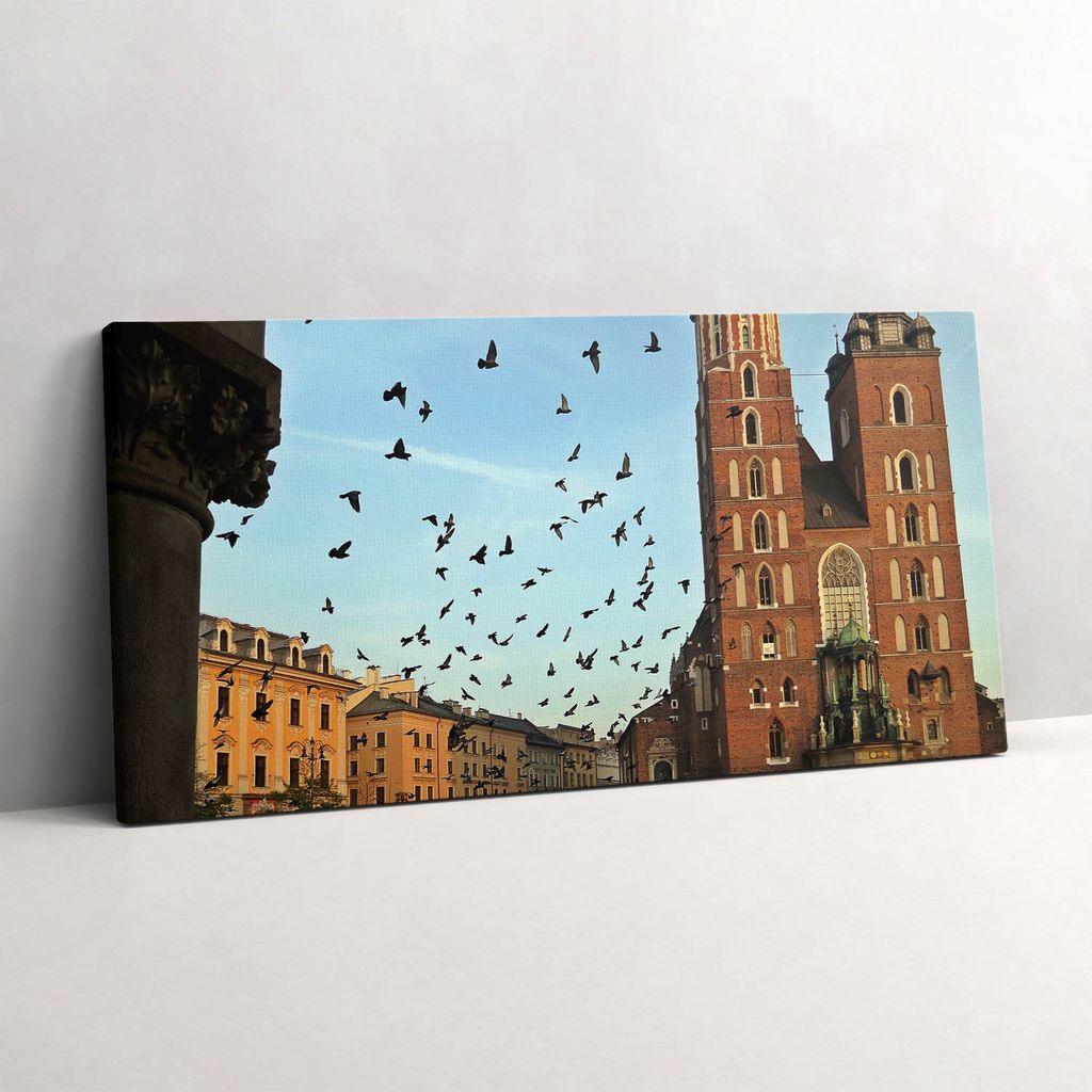 Tauben in der Stadt Krakau – Leinwandbild Wandbild – 120x60 cm – Leinwandbilder – Wandbilder – Schlafzimmer – Flur