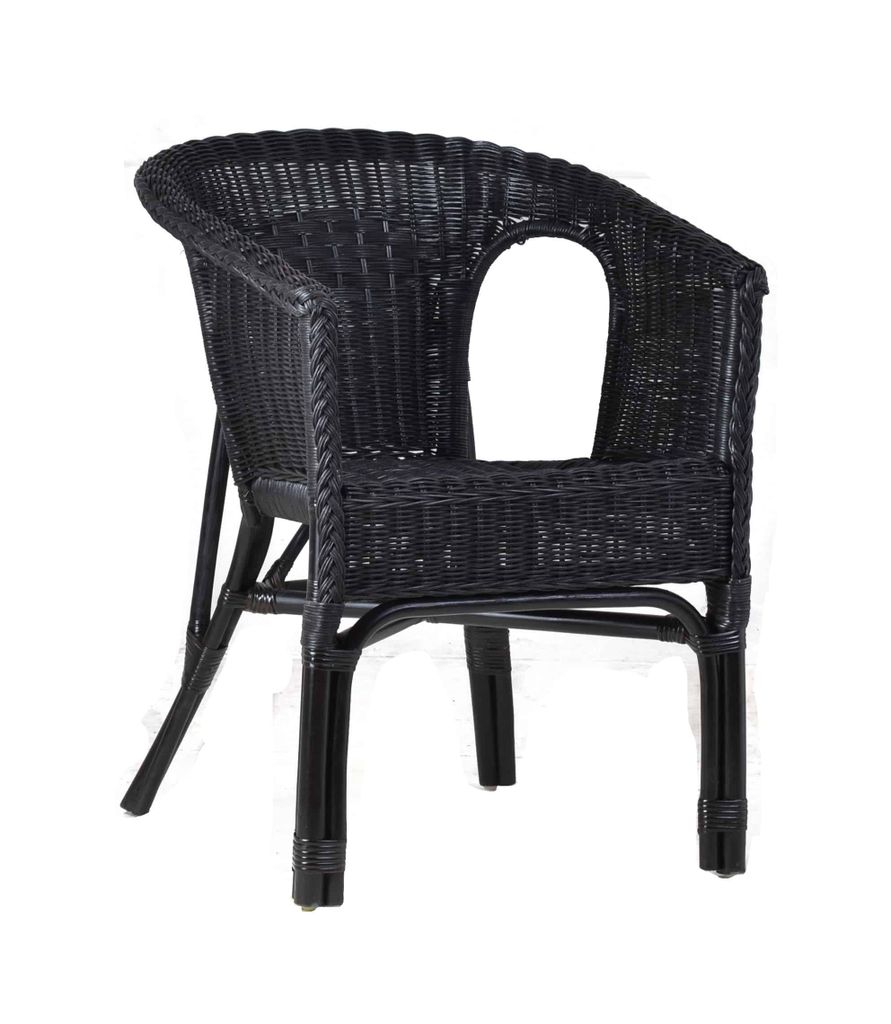 MiaMöbel Armlehnstuhl Rattan 57x75x56 cm Landhausstil Rattan Schwarz