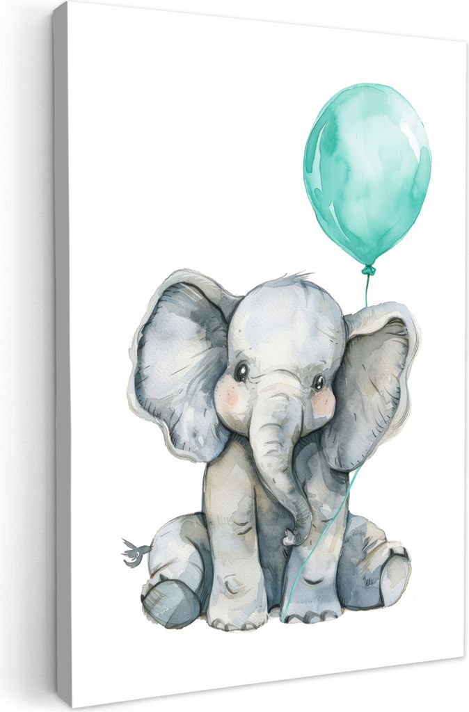 Leinwand Bilder 80x120 cm - Kinder Ballon - Elefant - Blauer, Bilder Wohnzimmer Modern, Wanddeko
