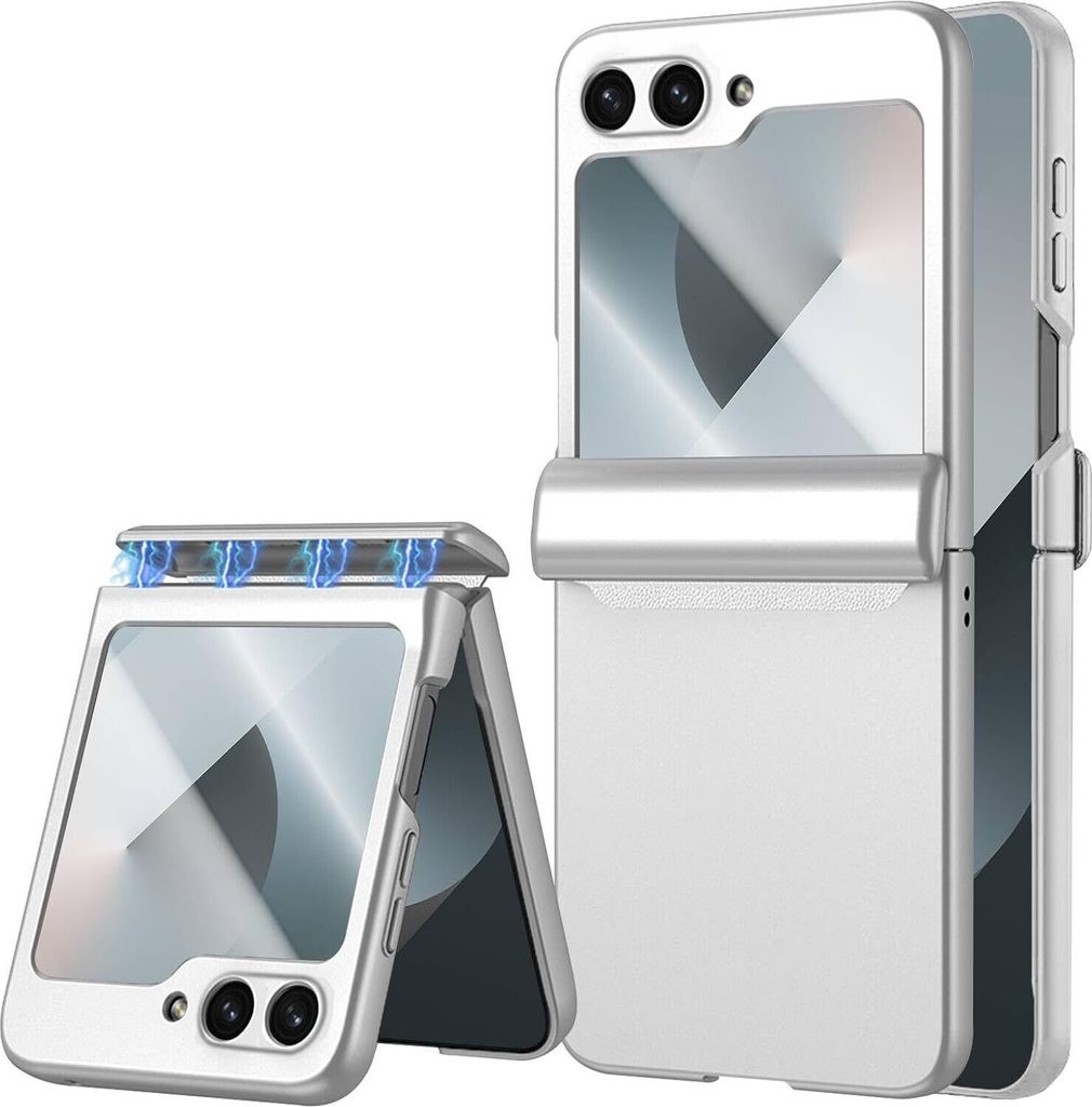 Hülle für Samsung Galaxy Z Flip 6 / Z Flip 7 FE Magnetische Scharnierschutz Hartes PC mit Displayschutz All-Inclusive Schutzhülle Silber