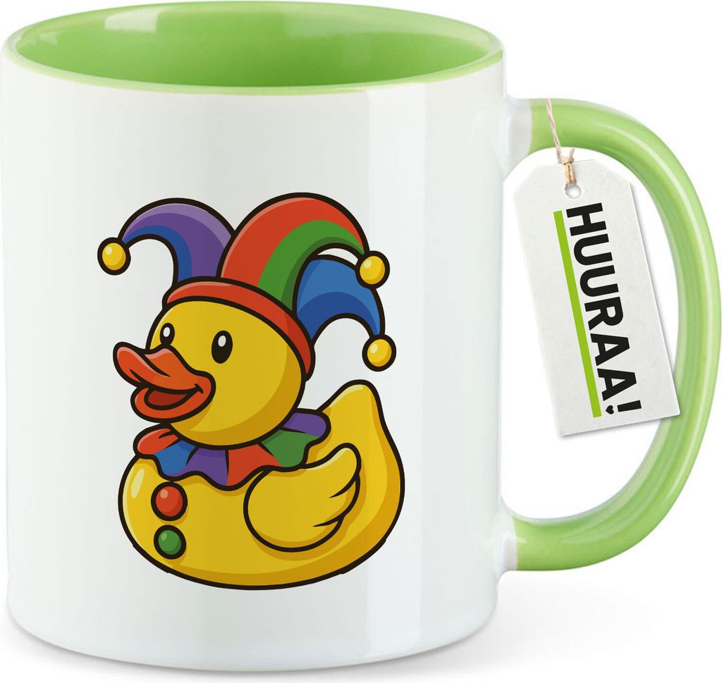 Huuraa Kaffeetasse Quietscheente Karneval Gummiente Jeck 330ml Grün Keramik Kaffeebecher Geschenkidee