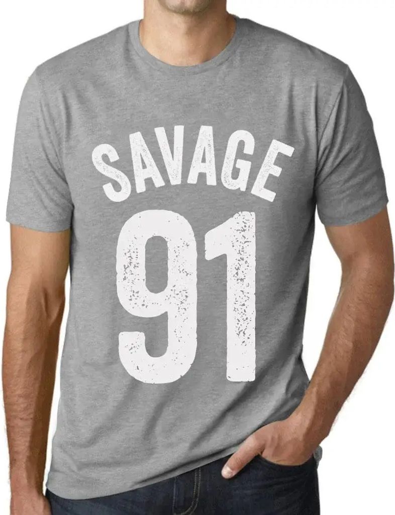 Herren Grafik T-Shirt Savage 91 Geschenk 91. Geburtstag Jahrestag 91 Jahre Jubiläum 91 Jährige Mann Jahrgang 1933 Kurzarm Lustige Druck