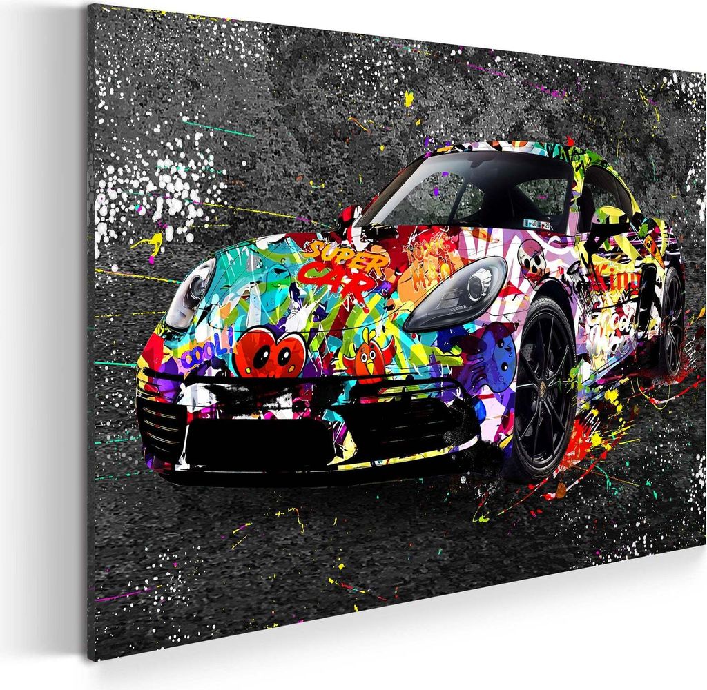 Graffiti Sportwagen Auto Street Art Porsche Wandbild Leinwandbild Kunstdruck XL: 90x60x4cm