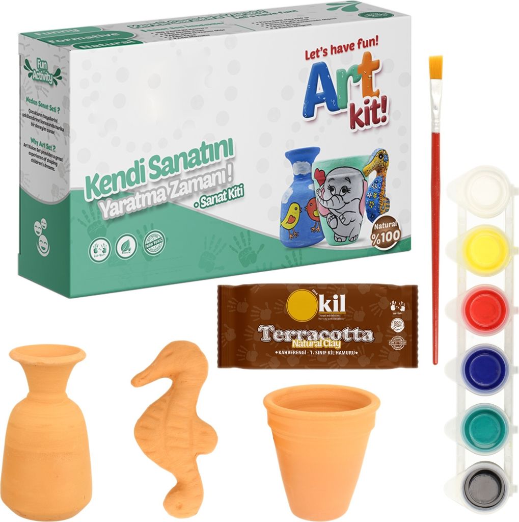 Minadax ART Set 250g Natur-Ton Töpferset 3x fertig Objekte + Farben