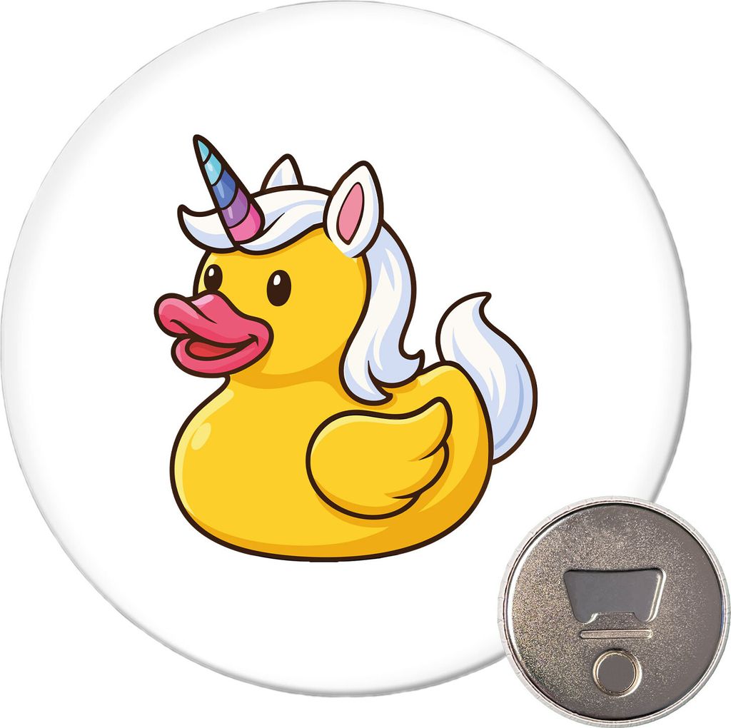 Huuraa Magnet Quietscheente Einhorn Gummiente Unicorn 59mm Kühlschrankmagnet rund Flaschenöffner Geschenkidee