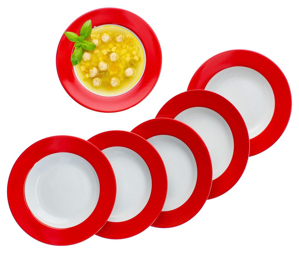 6er Set Variant Rot Suppenteller bunte tiefe Teller Pasta Produktbild 