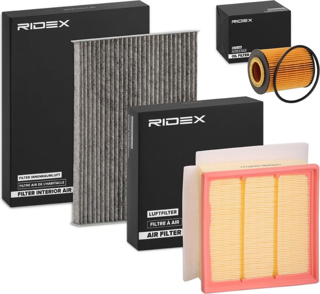 RIDEX Filterset Inspektionspaket Filtersatz für VW POLO (9N) TIGUAN (5N) passend für MERCEDES-BENZ E-Klasse Limousine (W212) für OPEL Karl (C16)