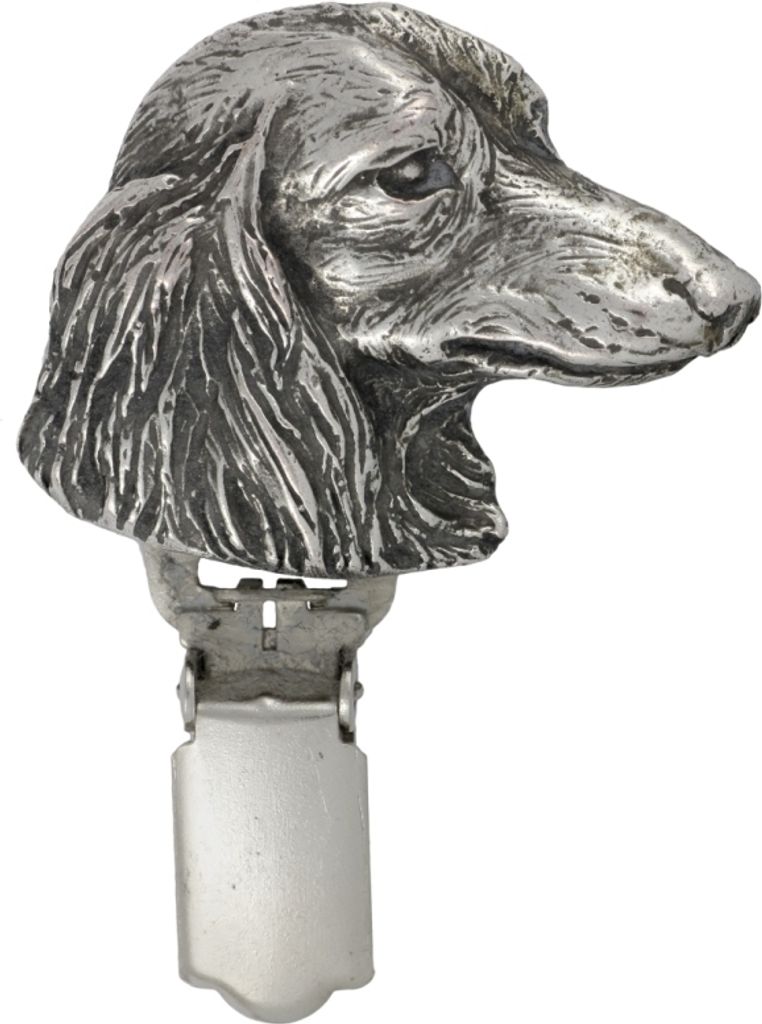 Dachshund Langhaar, Dackel, Teckel - Brosche mit Clip, Startnummernhalter, versilberte Anstecknadel für Hundeausstellungen der Marke Art-Dog