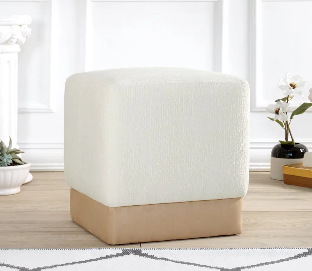 Pouf de salon crème 45cm idéal comme repose-pieds design Borgot