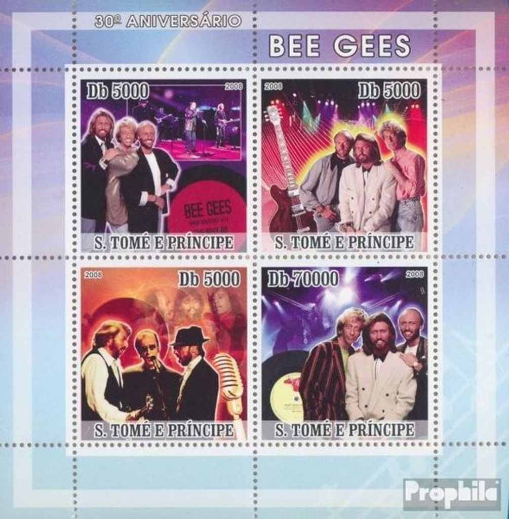 Briefmarken Sao Tome e Principe 2008 Mi 3287-3290 Kleinbogen (kompl. Ausgabe) postfrisch Bee Gees - Musikstars
