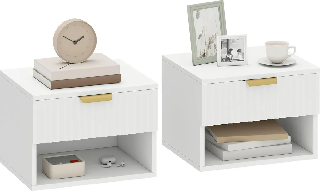 Chevet suspendu blanc lot de 2 gain de place pour chambre étroite et zen