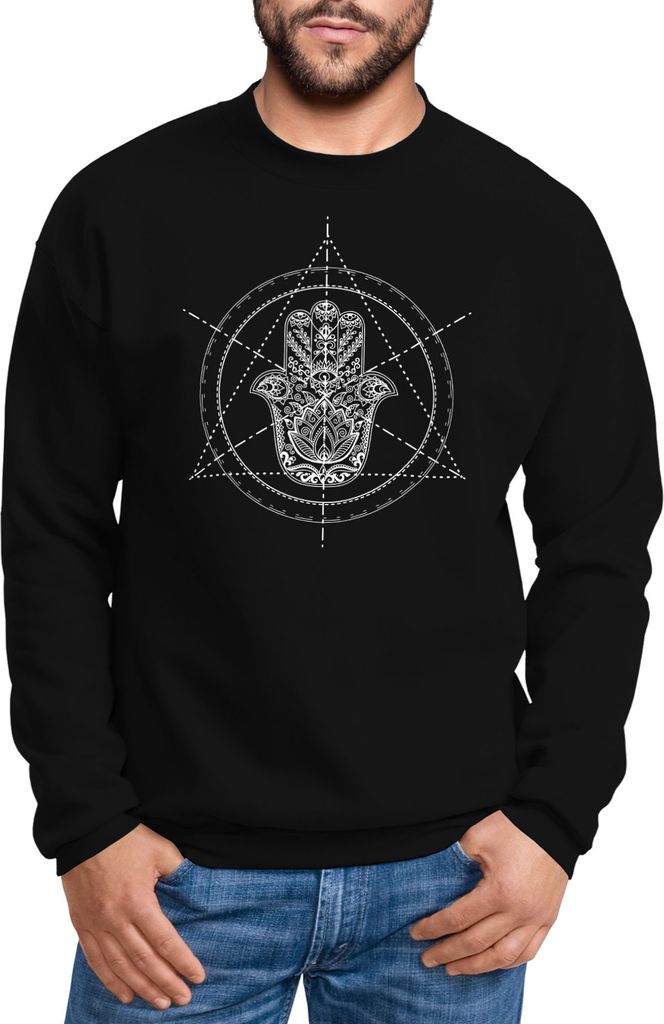 Sweatshirt Herren Hamsa Hand der Fatima Glücksbringer Symbol Neverless schwarz 3XL