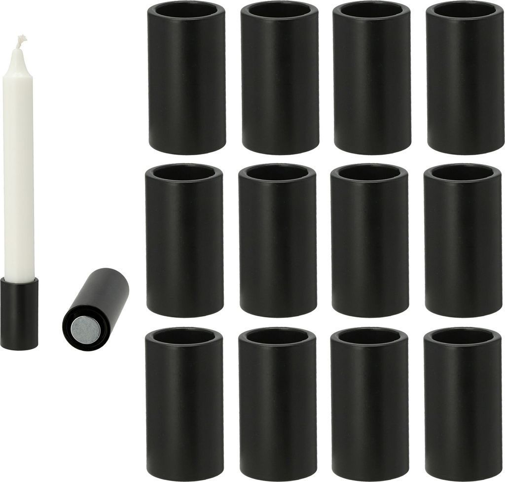 Novaliv 12x Stabkerzenhalter magnetisch SCHWARZ 2,8x5cm Kerzenständer Tafelkerze Wohnzimmerdekoration scandic chic Weihnachten Adventskranz candle...