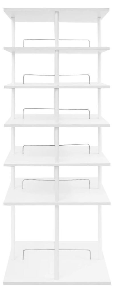 Schuhregal - 6-stöckiger drehbarer Schuhständer - 155 cm Turm - 360° rotierbar - für 24 Paar Schuhe - Metall und Holz - Weiß