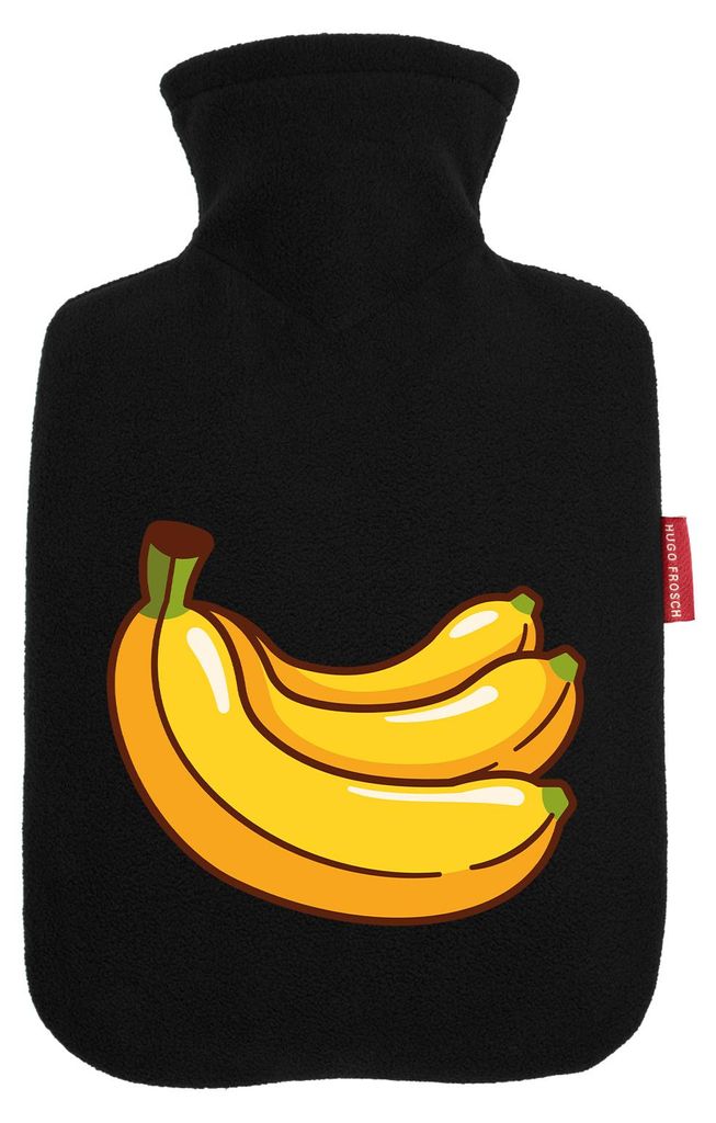 Huuraa Wärmflasche Banane Comic 1,8 Liter Black Classic Veloursbezug Bettflasche Geschenkidee
