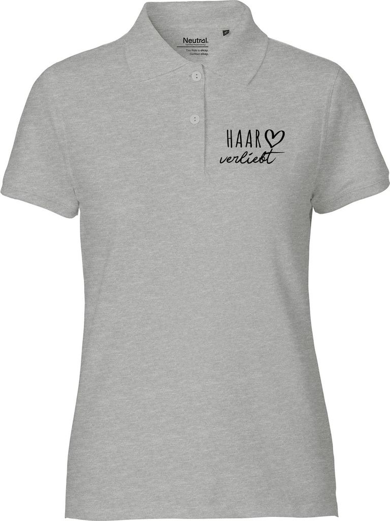 Huuraa Damen Polo Shirt Haar verliebt XS Sport Grey Bio Baumwolle Fairtrade Poloshirt Geschenkidee