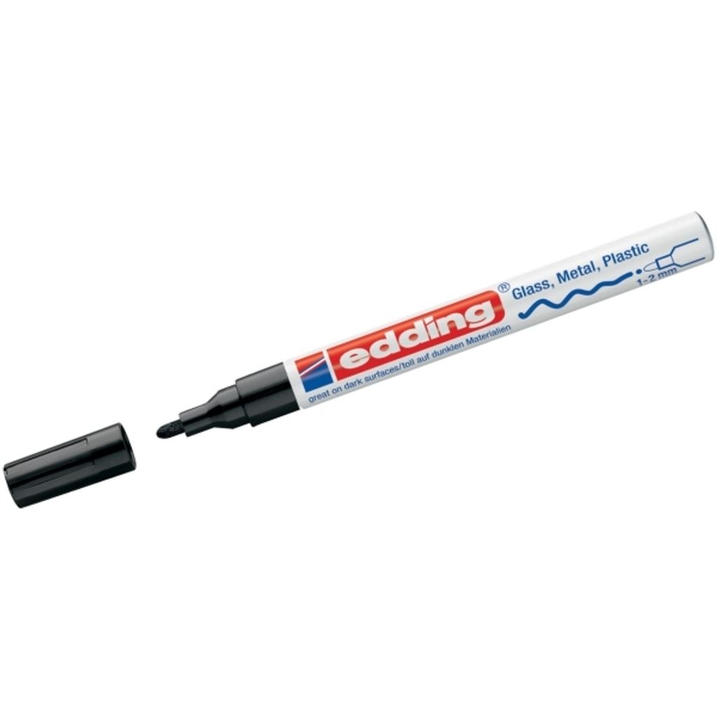 Edding 751, Schwarz, Rundspitze, Schwarz, Weiß, Aluminium, Produktbild 