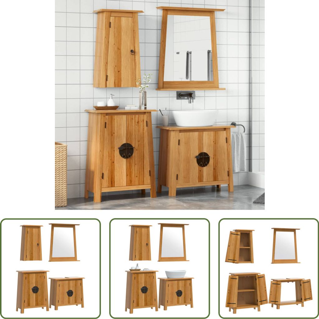 The Living Store 4-tlg. Badmöbel-Set Massivholz Kiefer