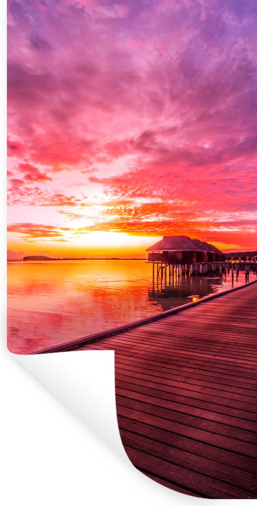MuchoWow Wandtattoo Wandsticker Wandaufkleber Steg - Wasser - Sonne - Rosa - Horizont 80x160 cm Selbstklebend und Repositionierbar - Sticker - De...