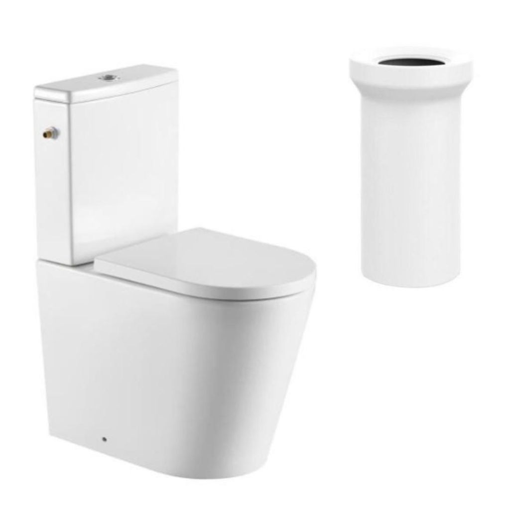SAT FINE Stand-WC mit Spülkasten Kombi-WC Toilette Wasseranschluss links/rechts spülrandlos mit SoftClose WC-Sitz mit WC-Anschlussstutzen waagere...