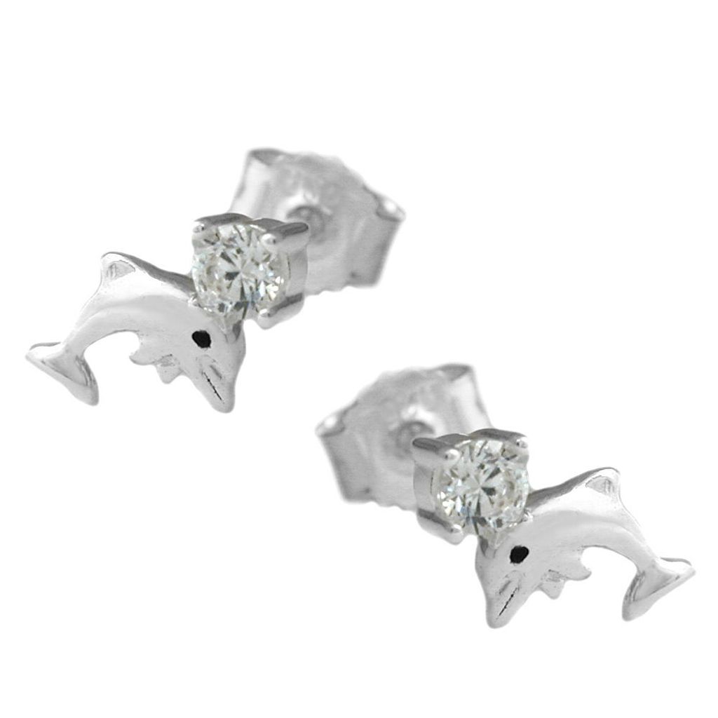 Ohrstecker Ohrring 9x5mm Delfin mit Zirkonia Silber 925 silber 9x5mm