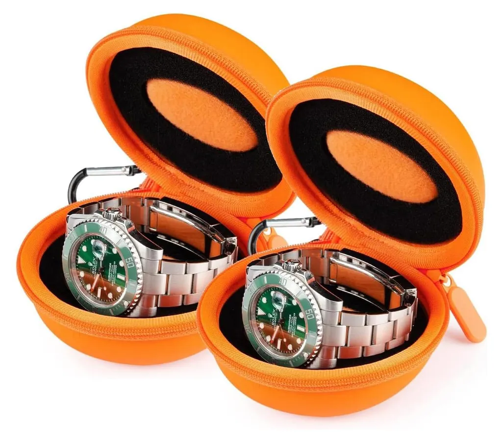 Boîte de voyage pour montres x2 avec insert mousse et mousqueton orange