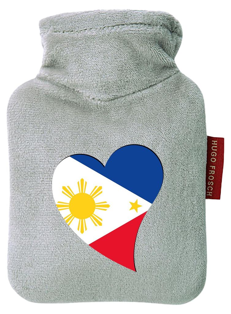 Huuraa Mini-Wärmflasche Philippinen Flagge Herz 0,2 Liter Grey Mini Veloursbezug Taschenwärmer Geschenkidee