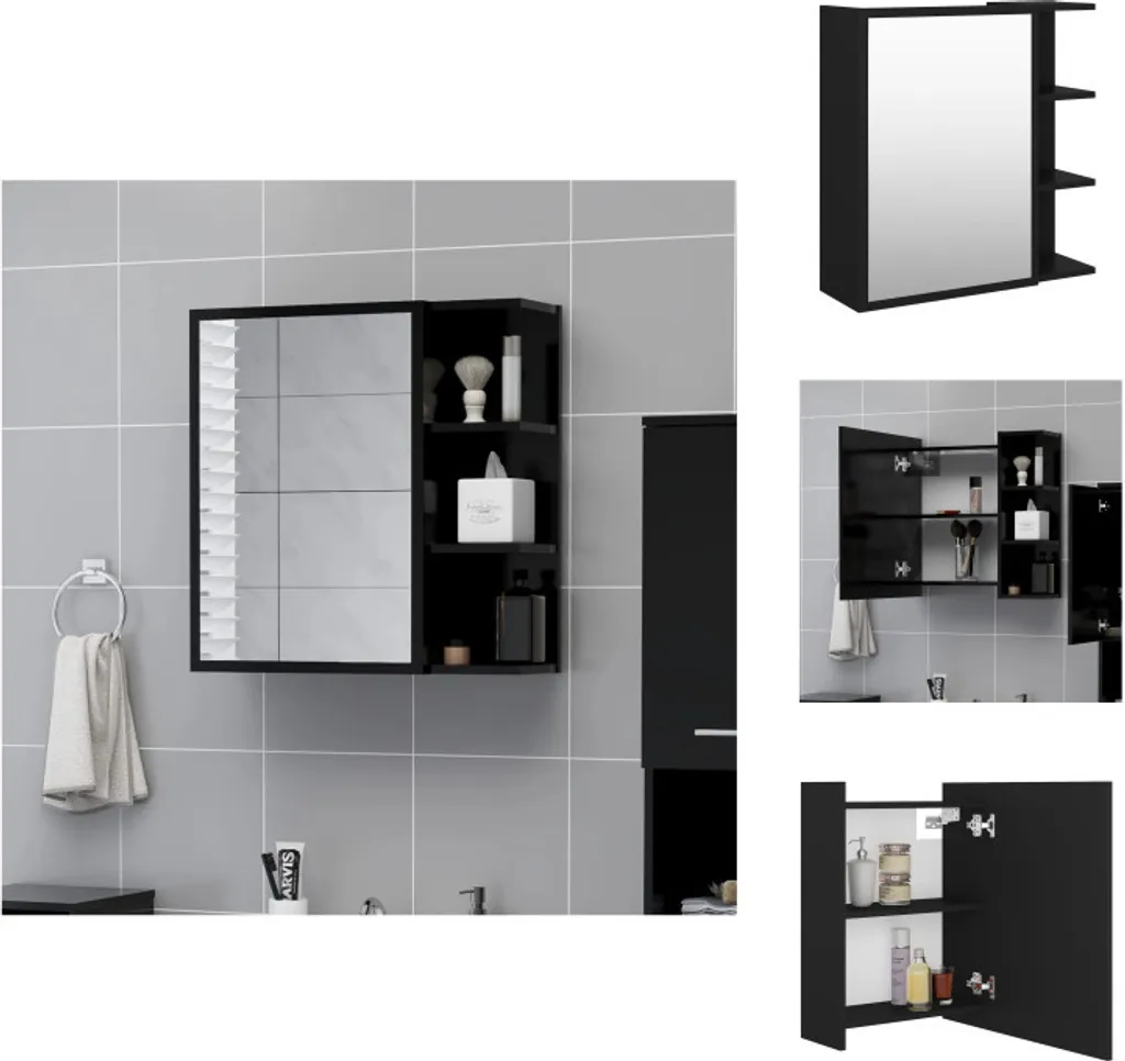 Armoire de toilette design noir en bois composite 62,5 cm multi-niveaux