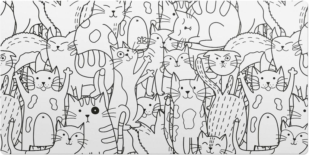 Katzenzeichnung– Schreibtischunterlage – Schreibtisch Tischunterlage – 120x60 cm – Unterlage Groß Schreibtischmatte
