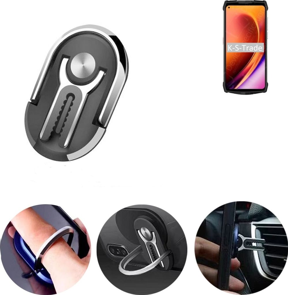 K-S-Trade 3in1 Smartphone-Ring Handy-Ring kompatibel mit Ulefone Power Armor 13 Fingerhalterung Handyring Tischständer Lüftungsgitter-Halterung