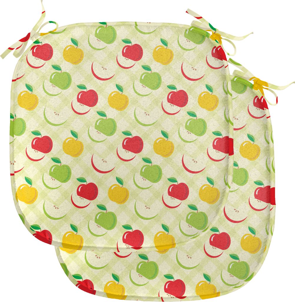 ABAKUHAUS Apfel Polster für Esszimmerstühle, Retro Country Kitchen, Dekoratives wasserfestes Kissen mit Riemen für Küchensitze, 40 cm x 40 cm-2...